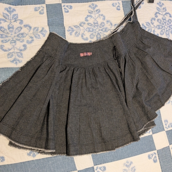 Funky Cool Y2K Denim Wrap Skirt Gray M S Fray Hem Midi A Line Circle Skirt Grey - Picture 8 of 10
